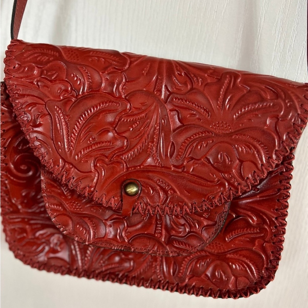 Patrica Nash Red Tooled Leather Crossbody Purse Bag